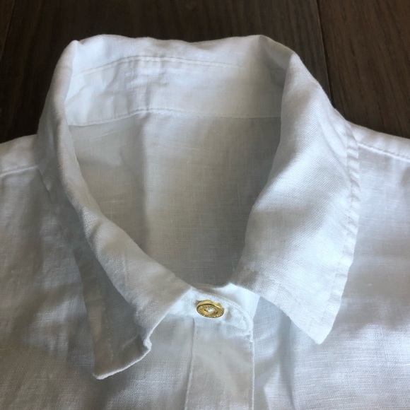 New ellen Tracy white linen button down shirt size small short sleeve blouse - Picture 2 of 9